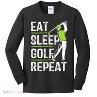 Eat Sleep Golf Repeat Funny Golfer Apparel Kids Long Sleeve Shirt thumb 0