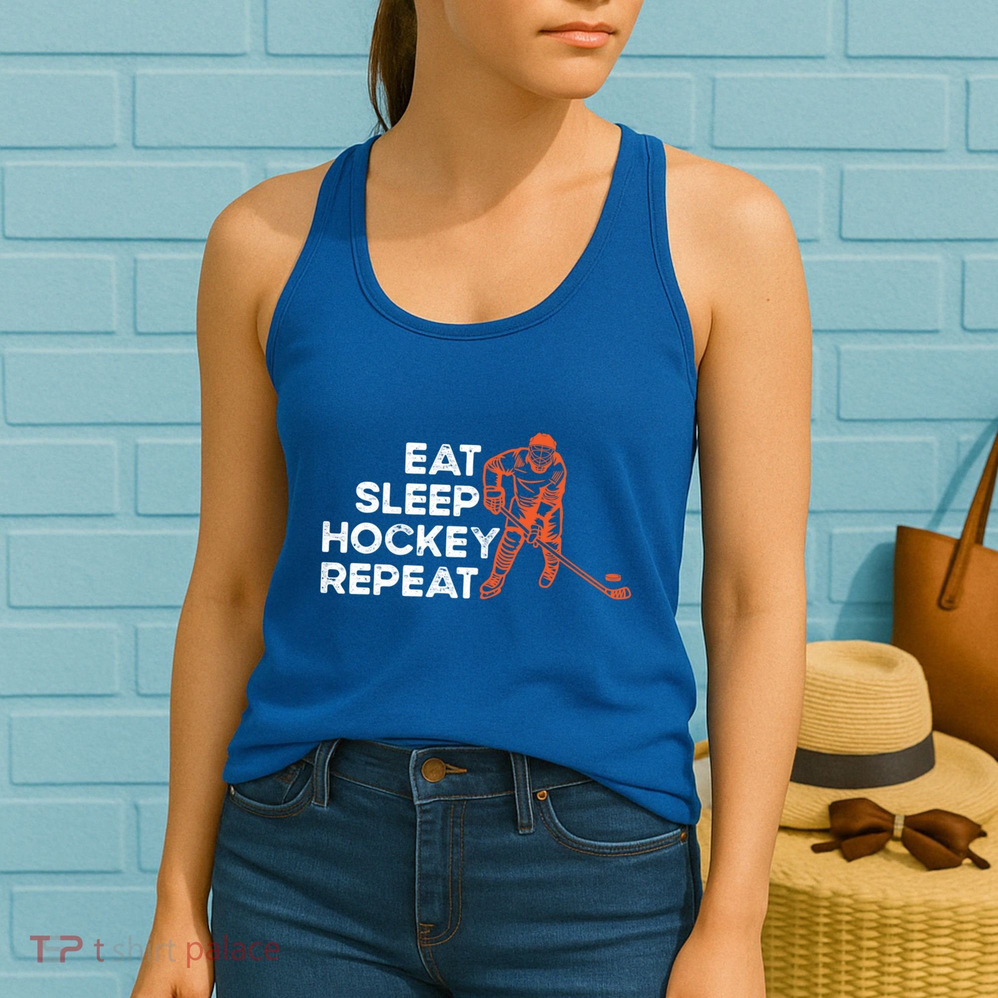 Eat Sleep Hockey Repeat Ice Hockey Lovers Players Funny Gift Women's Tank Top