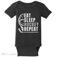 Eat Sleep Hockey Repeat Baby Bodysuit thumb 0
