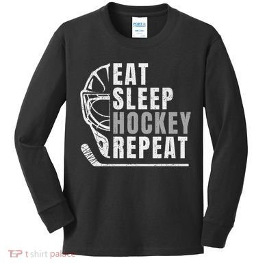Eat Sleep Hockey Repeat Kids Long Sleeve Shirt