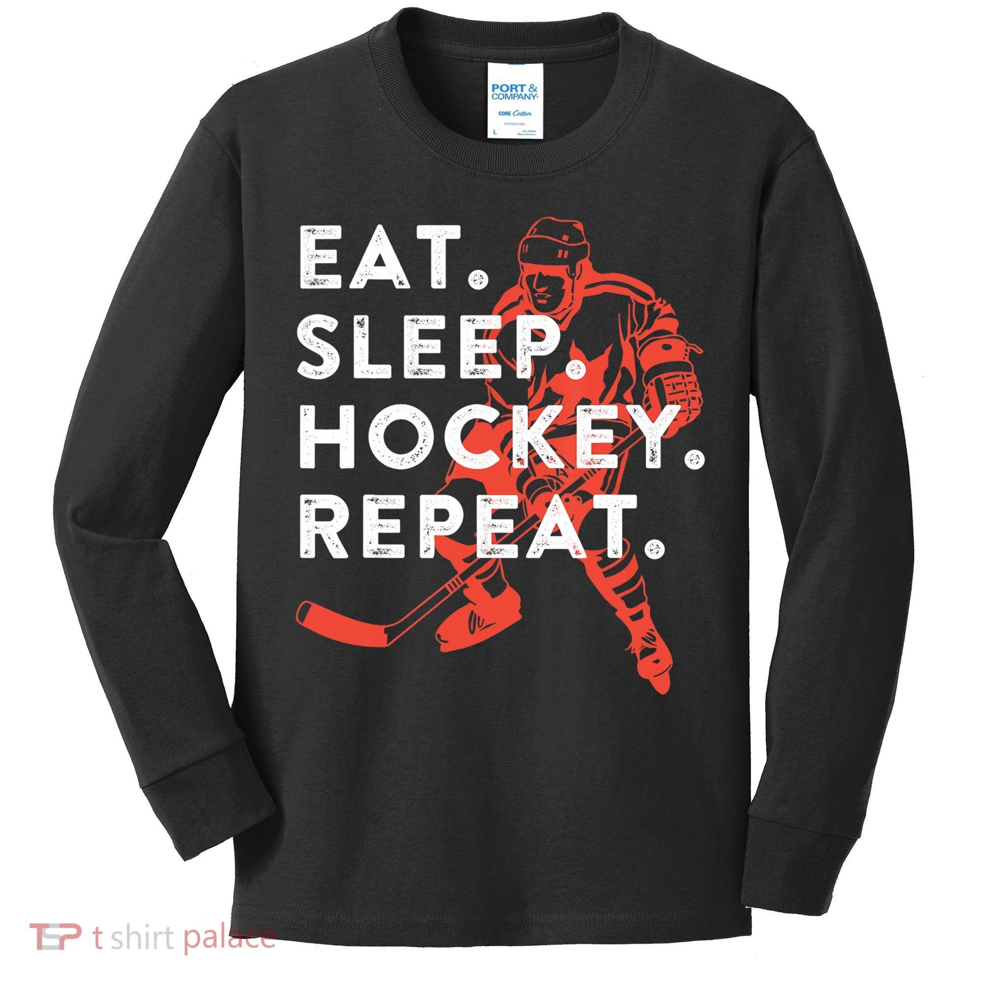 Eat Sleep Hockey Repeat Gift TShirt Kids Long Sleeve Shirt
