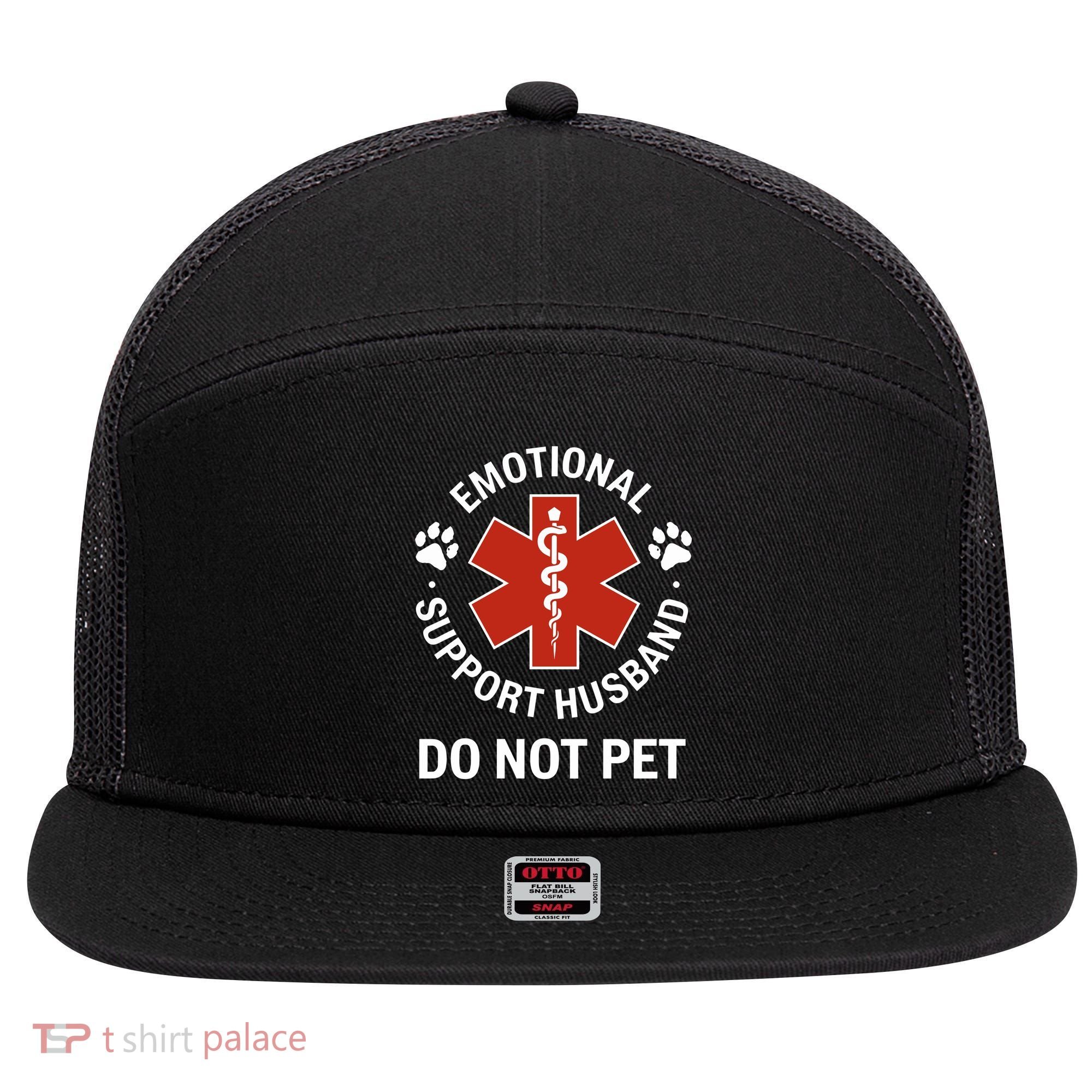 Emotional Support Husband Do Not Pet 7 Panel Mesh Trucker Snapback Hat