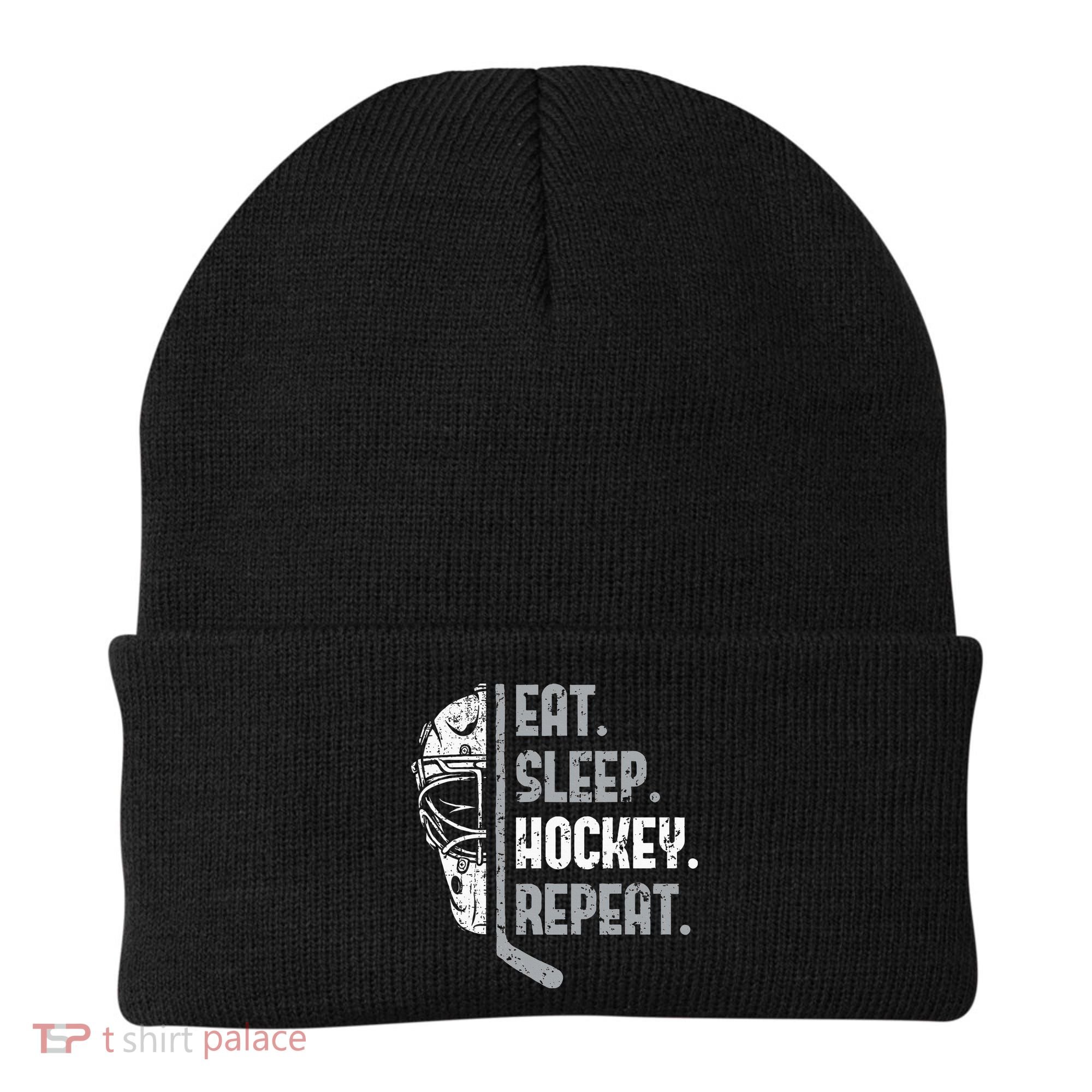 Eat Sleep Hockey Repeat Ice Hockey Beanie