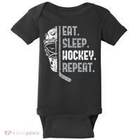 Eat Sleep Hockey Repeat Ice Hockey Baby Bodysuit thumb 0