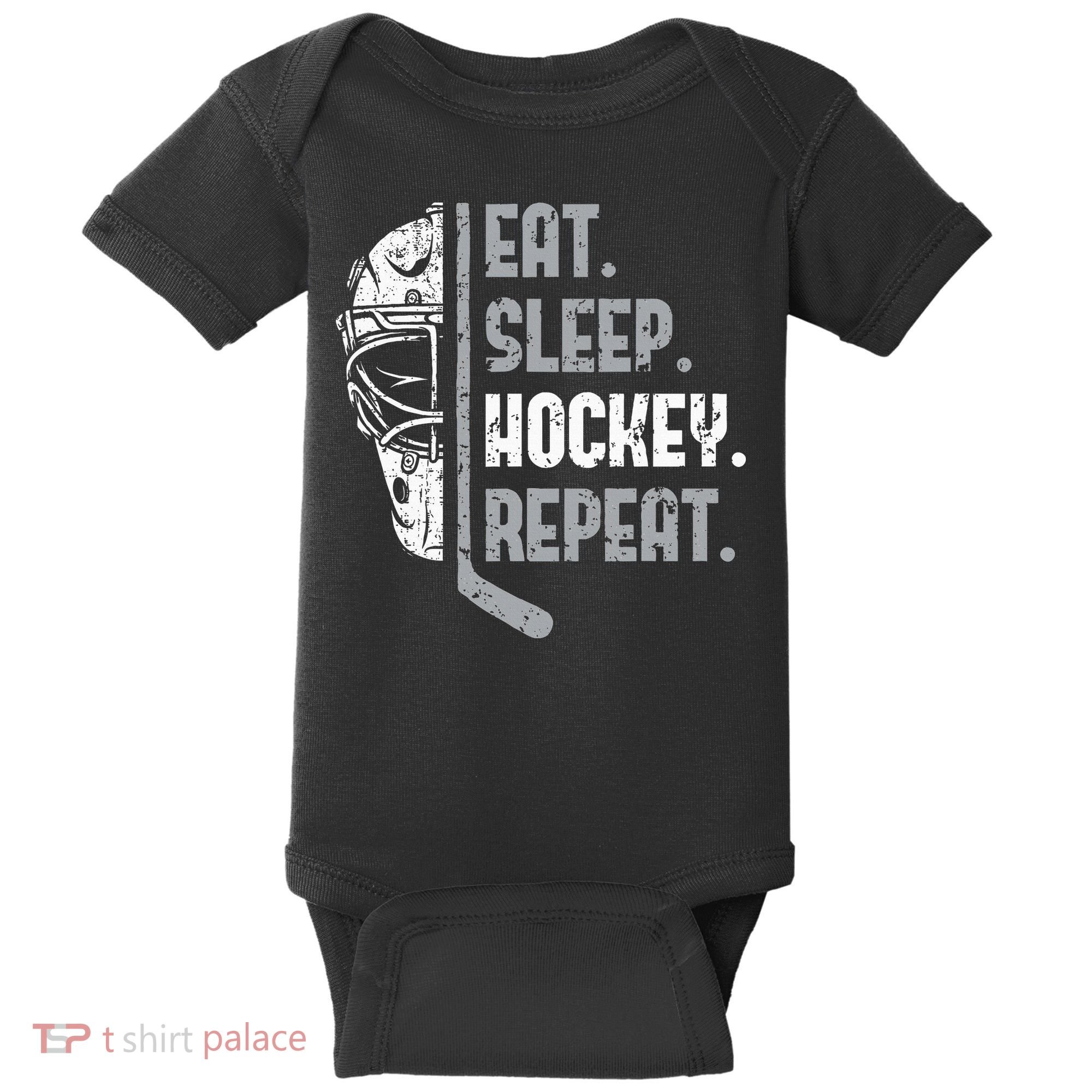 Eat Sleep Hockey Repeat Ice Hockey Baby Bodysuit