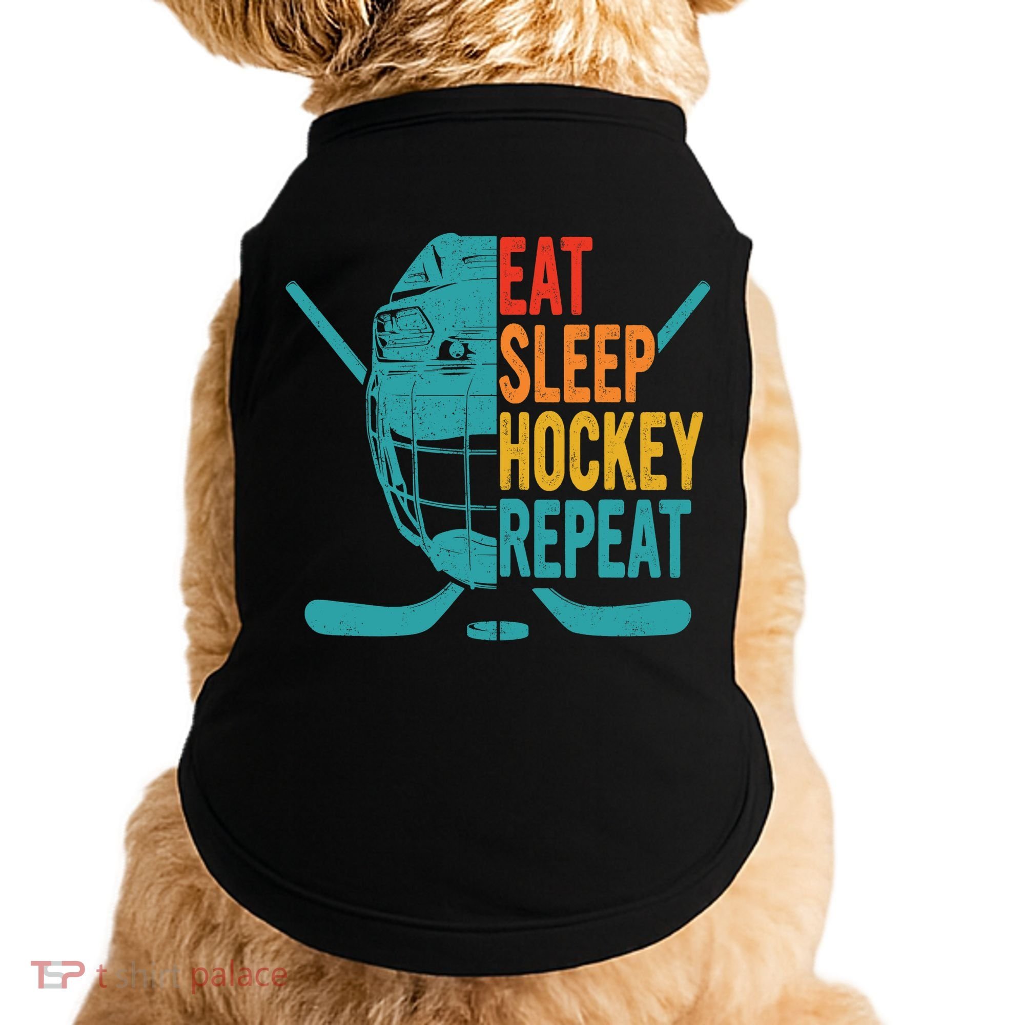 Eat Sleep Hockey Repeat Hockey Funny Ice Hockey Doggie Tank