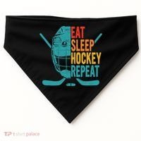 Eat Sleep Hockey Repeat Hockey Funny Ice Hockey USA-Made Doggie Bandana thumb 0
