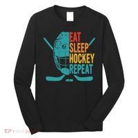 Eat Sleep Hockey Repeat Hockey Funny Ice Hockey Long Sleeve Shirt thumb 0