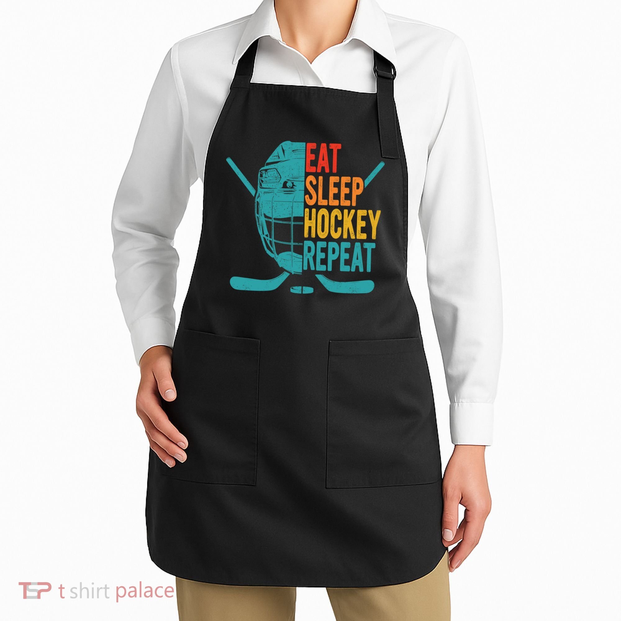 Eat Sleep Hockey Repeat Hockey Funny Ice Hockey Apron
