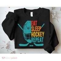 Eat Sleep Hockey Repeat Hockey Funny Ice Hockey Sweatshirt thumb 2