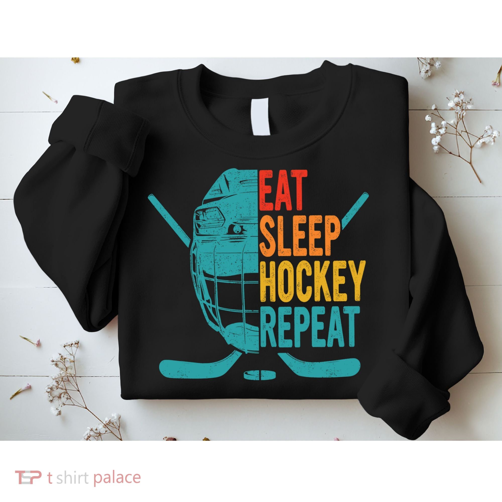 Eat Sleep Hockey Repeat Hockey Funny Ice Hockey Sweatshirt
