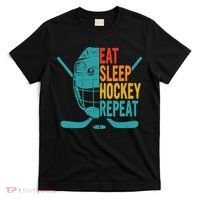 Eat Sleep Hockey Repeat Hockey Funny Ice Hockey T-Shirt thumb 0