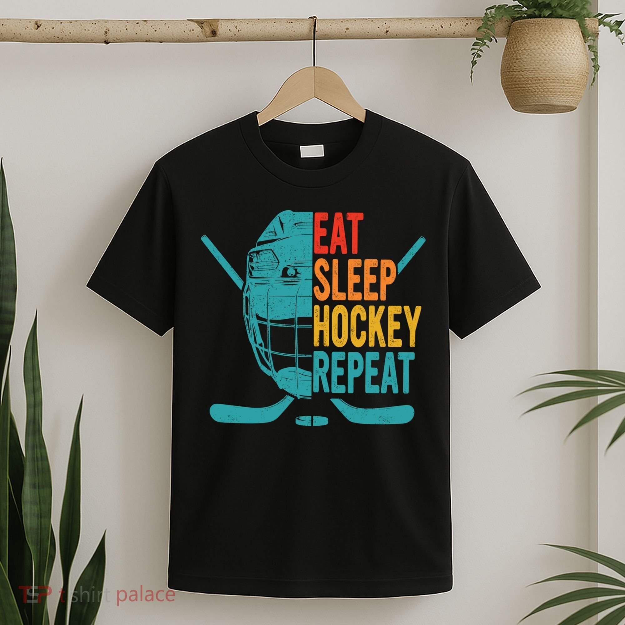 Eat Sleep Hockey Repeat Hockey Funny Ice Hockey T-Shirt