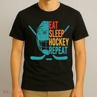 Eat Sleep Hockey Repeat Hockey Funny Ice Hockey T-Shirt thumb 3