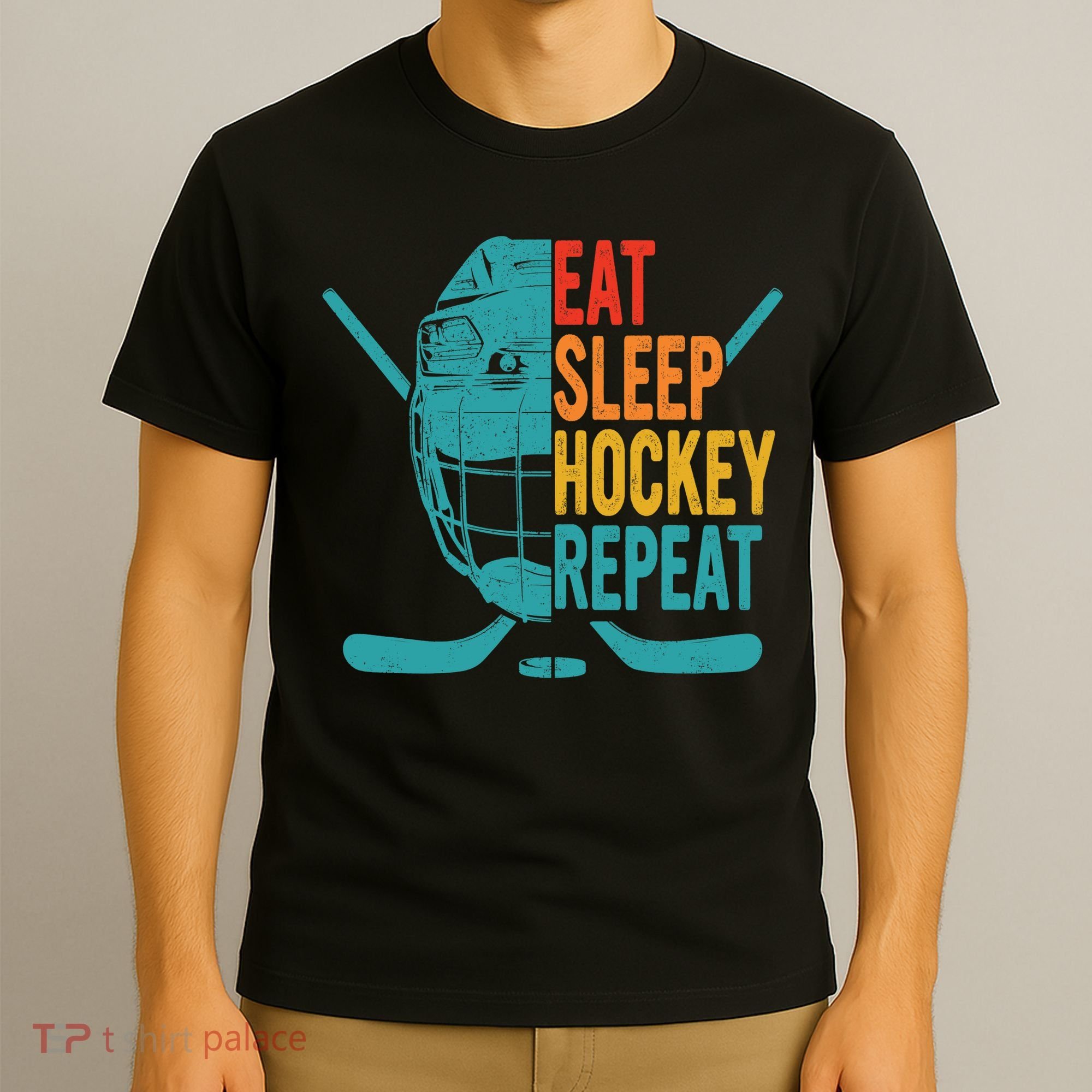 Eat Sleep Hockey Repeat Hockey Funny Ice Hockey T-Shirt