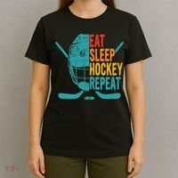 Eat Sleep Hockey Repeat Hockey Funny Ice Hockey T-Shirt thumb 4