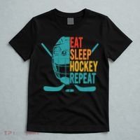 Eat Sleep Hockey Repeat Hockey Funny Ice Hockey T-Shirt thumb 5