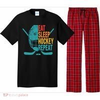 Eat Sleep Hockey Repeat Hockey Funny Ice Hockey Pajama Set thumb 0