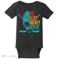 Eat Sleep Hockey Repeat Hockey Funny Ice Hockey Baby Bodysuit thumb 0