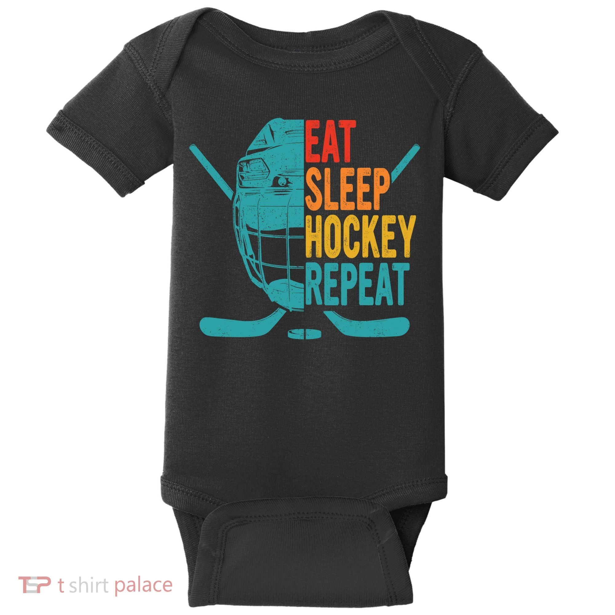 Eat Sleep Hockey Repeat Hockey Funny Ice Hockey Baby Bodysuit