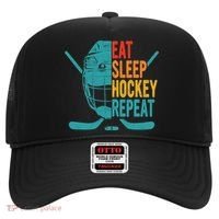 Eat Sleep Hockey Repeat Hockey Funny Ice Hockey Hat thumb 0