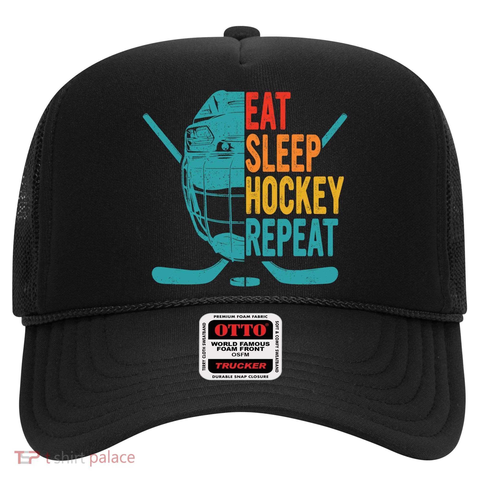 Eat Sleep Hockey Repeat Hockey Funny Ice Hockey Hat