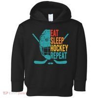 Eat Sleep Hockey Repeat Hockey Funny Ice Hockey Toddler Hoodie thumb 0