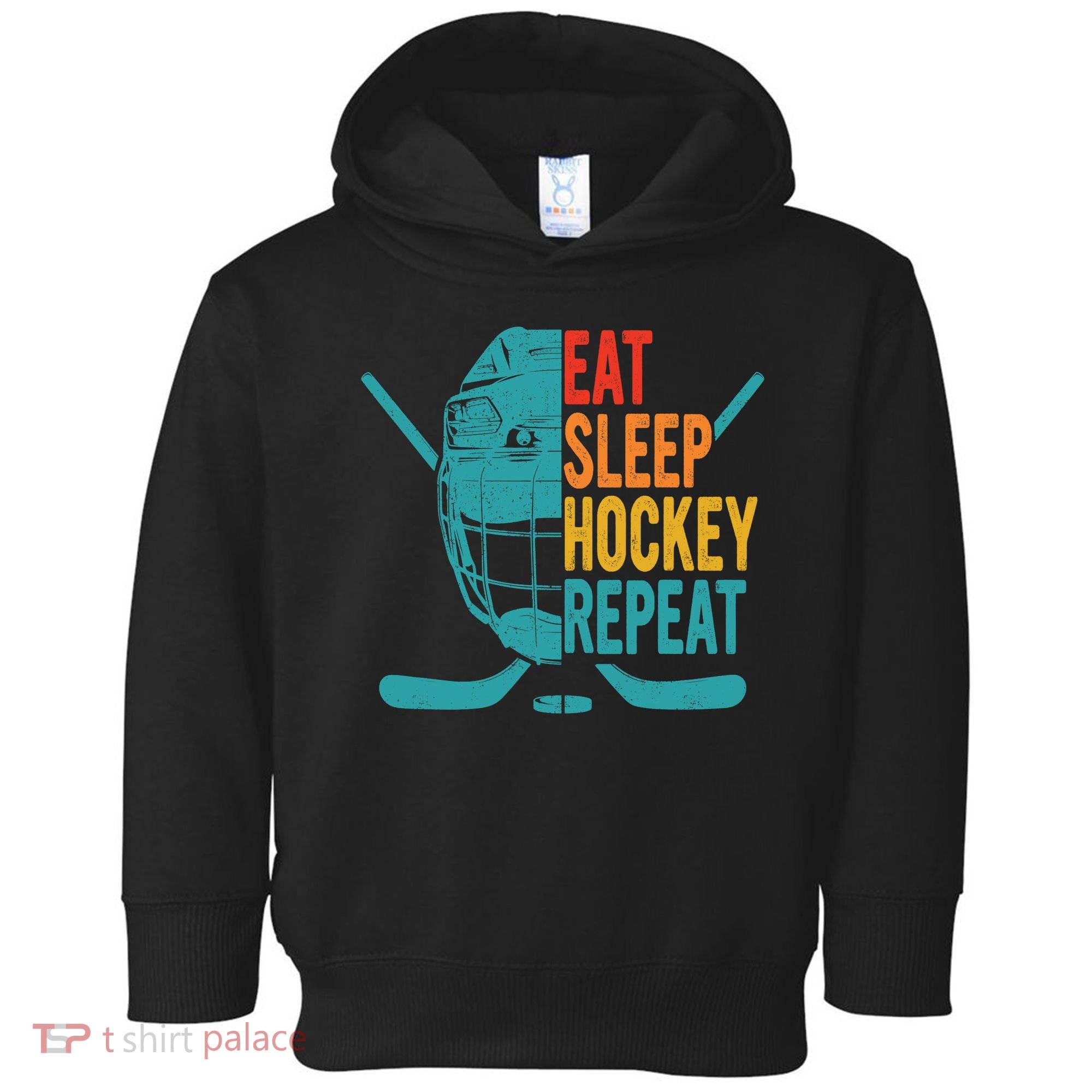 Eat Sleep Hockey Repeat Hockey Funny Ice Hockey Toddler Hoodie