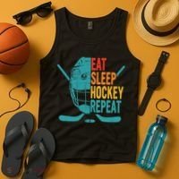 Eat Sleep Hockey Repeat Hockey Funny Ice Hockey Tank Top thumb 4