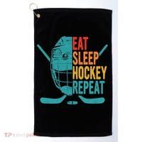 Eat Sleep Hockey Repeat Hockey Funny Ice Hockey Golf Towel thumb 0