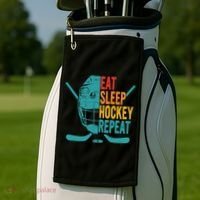 Eat Sleep Hockey Repeat Hockey Funny Ice Hockey Golf Towel thumb 2
