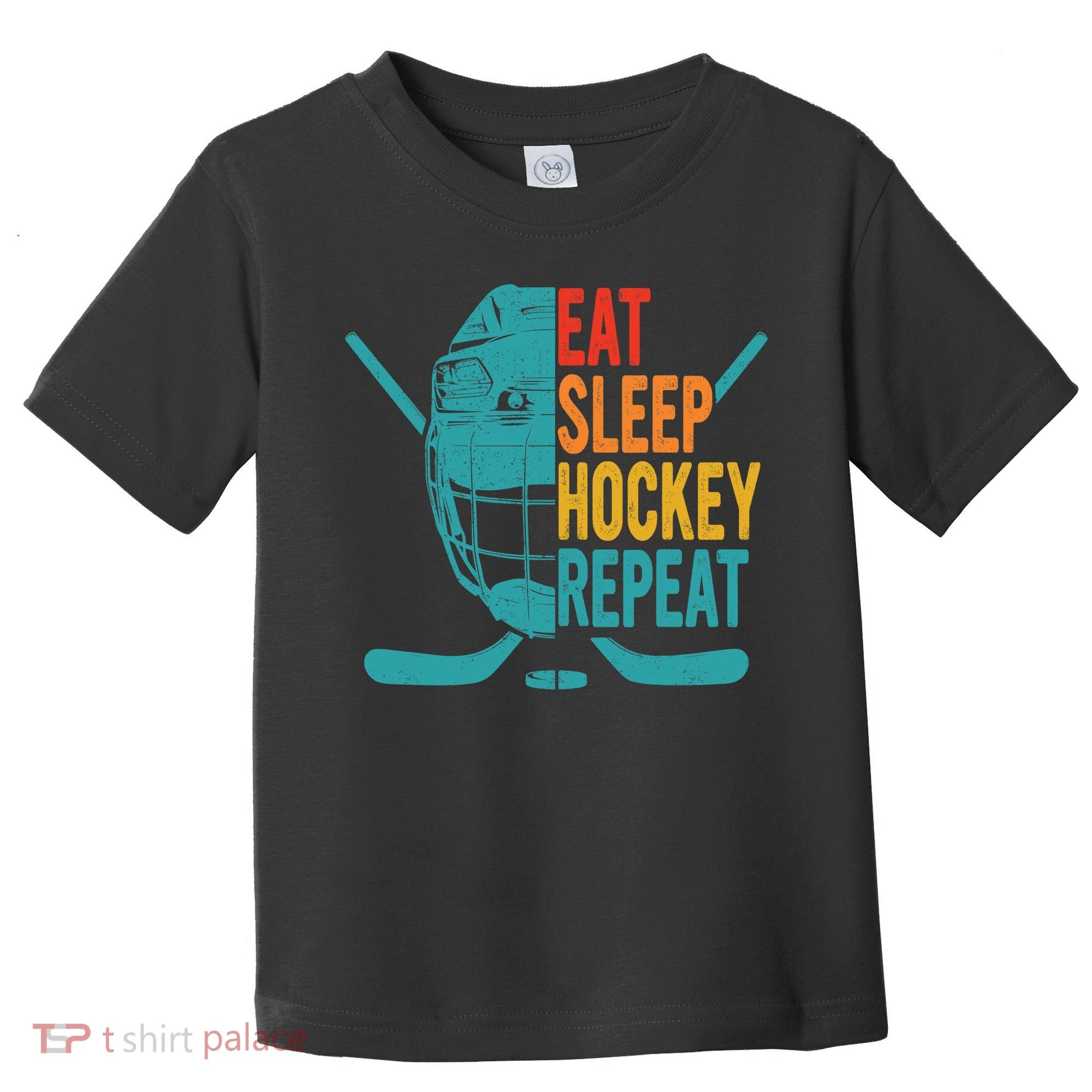 Eat Sleep Hockey Repeat Hockey Funny Ice Hockey Toddler T-Shirt