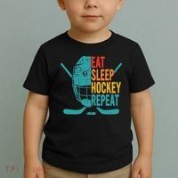 Eat Sleep Hockey Repeat Hockey Funny Ice Hockey Toddler T-Shirt thumb 2
