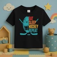Eat Sleep Hockey Repeat Hockey Funny Ice Hockey Toddler T-Shirt thumb 3