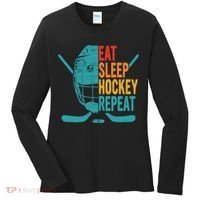Eat Sleep Hockey Repeat Hockey Funny Ice Hockey Women's Long Sleeve Shirt thumb 0