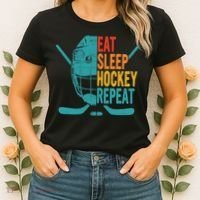 Eat Sleep Hockey Repeat Hockey Funny Ice Hockey Women's T-Shirt thumb 2