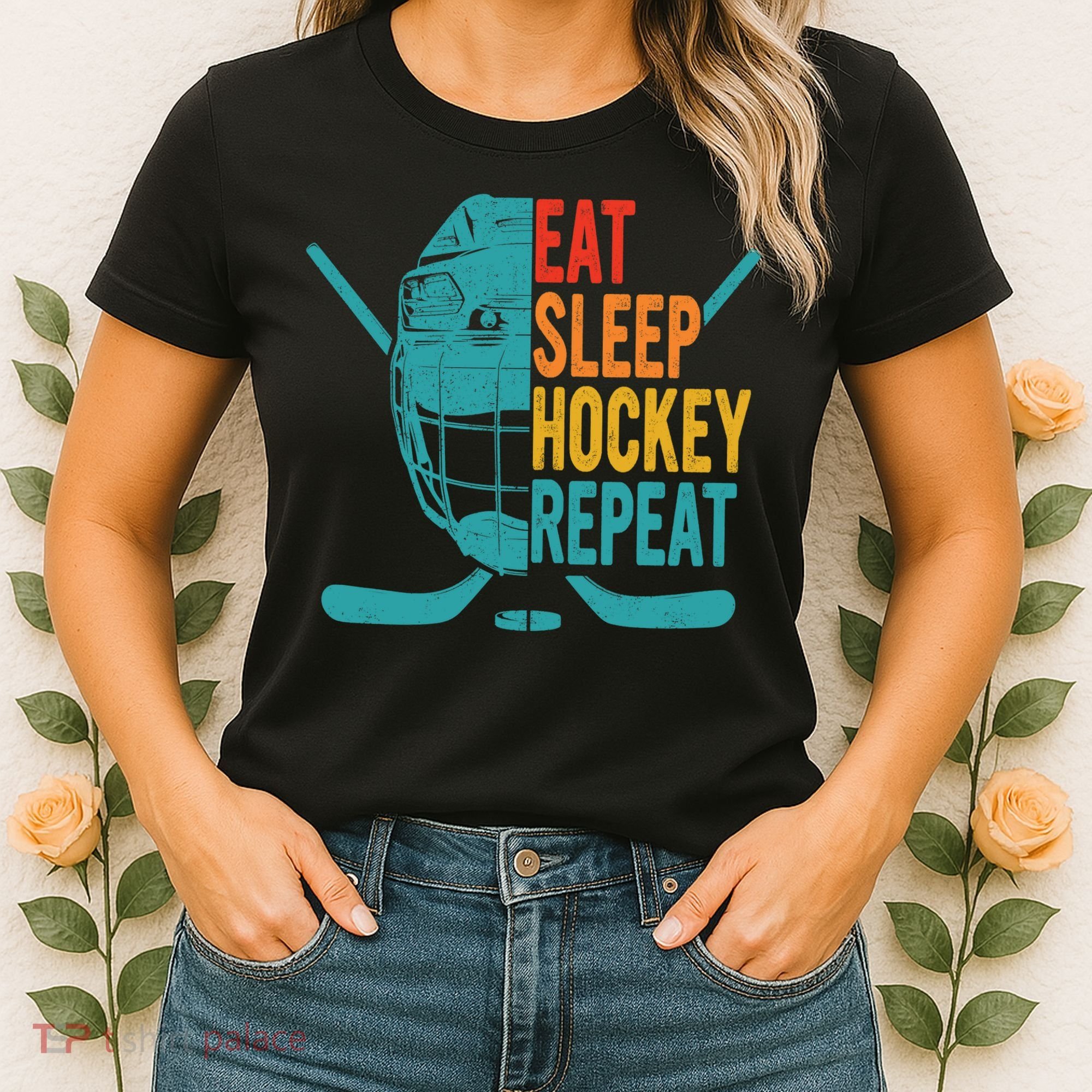 Eat Sleep Hockey Repeat Hockey Funny Ice Hockey Women's T-Shirt