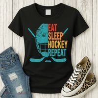 Eat Sleep Hockey Repeat Hockey Funny Ice Hockey Women's T-Shirt thumb 3