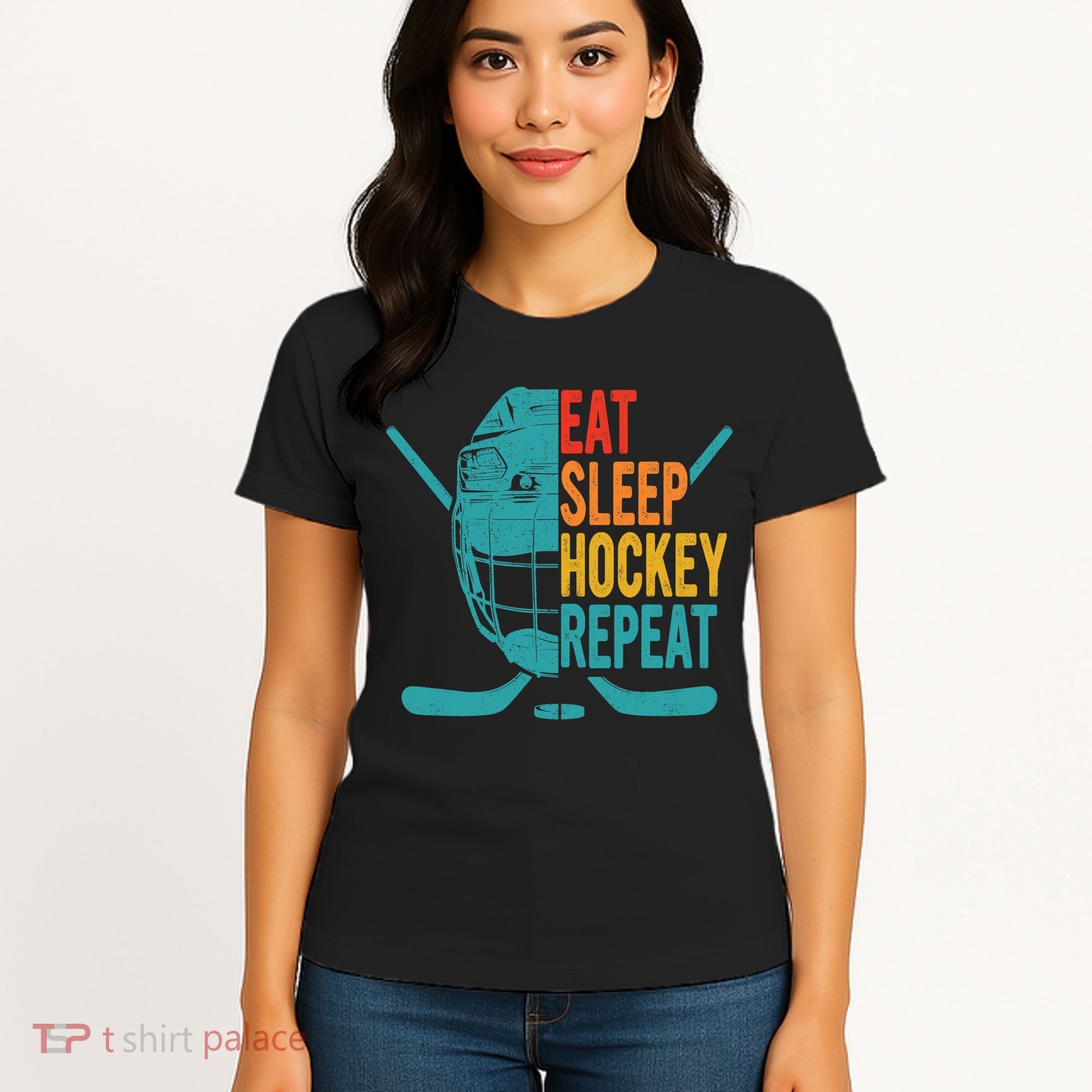 Eat Sleep Hockey Repeat Hockey Funny Ice Hockey Women's T-Shirt