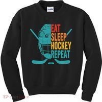 Eat Sleep Hockey Repeat Hockey Funny Ice Hockey Kids Sweatshirt thumb 0