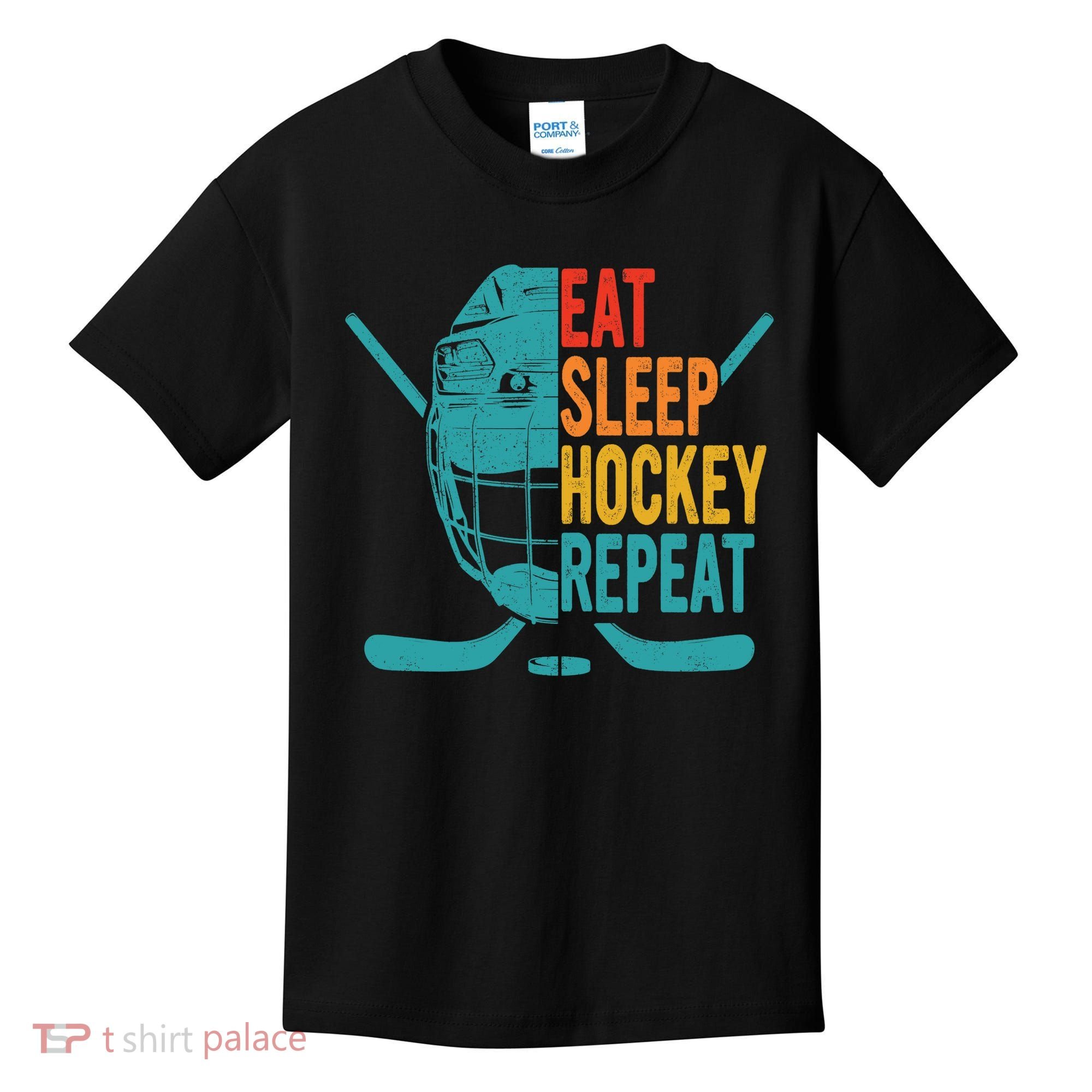 Eat Sleep Hockey Repeat Hockey Funny Ice Hockey Kids T-Shirt