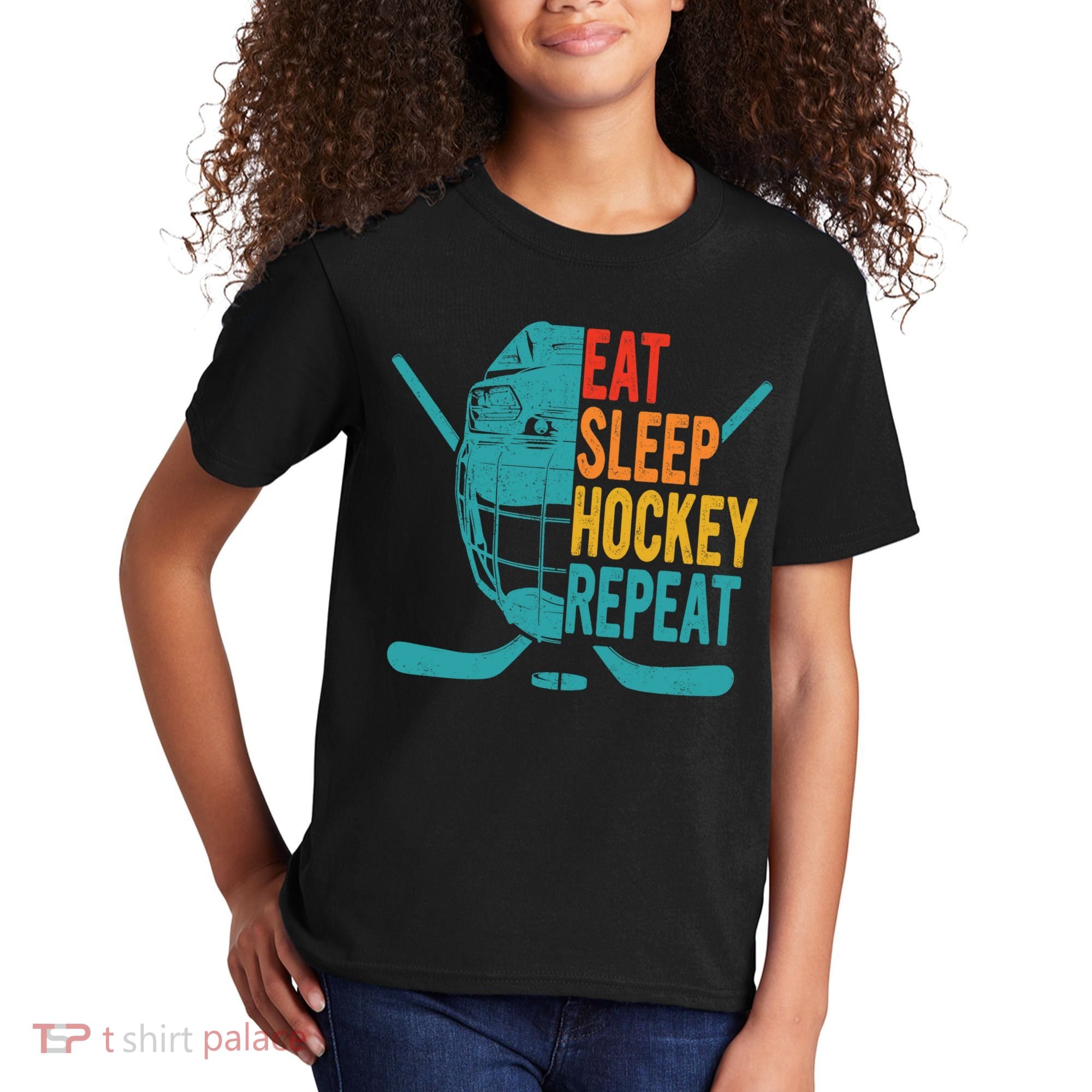 Eat Sleep Hockey Repeat Hockey Funny Ice Hockey Kids T-Shirt