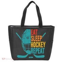 Eat Sleep Hockey Repeat Hockey Funny Ice Hockey Tote Bag thumb 0