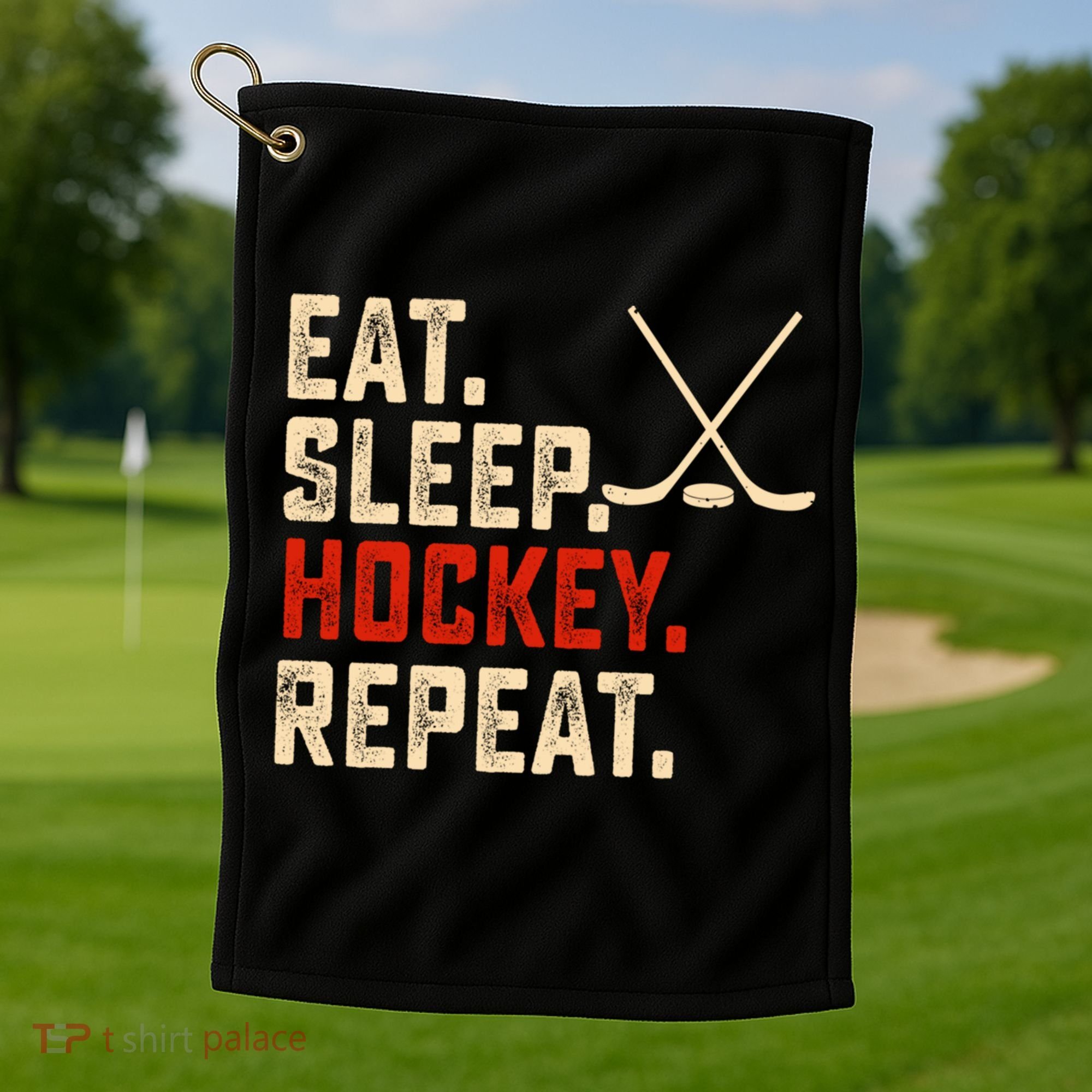Eat Sleep Hockey Repeat Funny Hockey Player Coach Gift Golf Towel