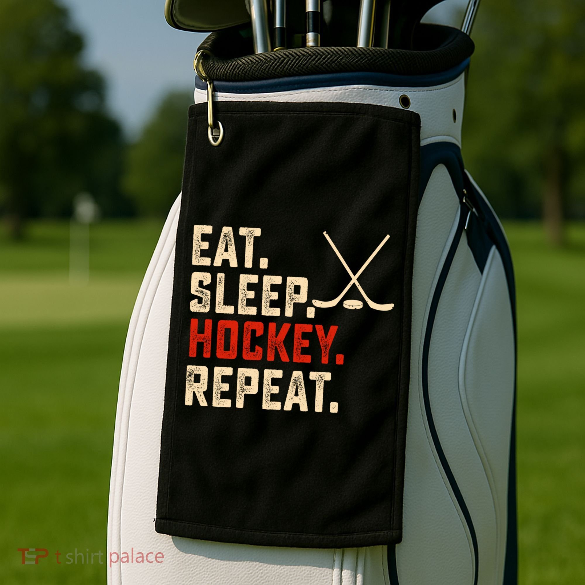 Eat Sleep Hockey Repeat Funny Hockey Player Coach Gift Golf Towel