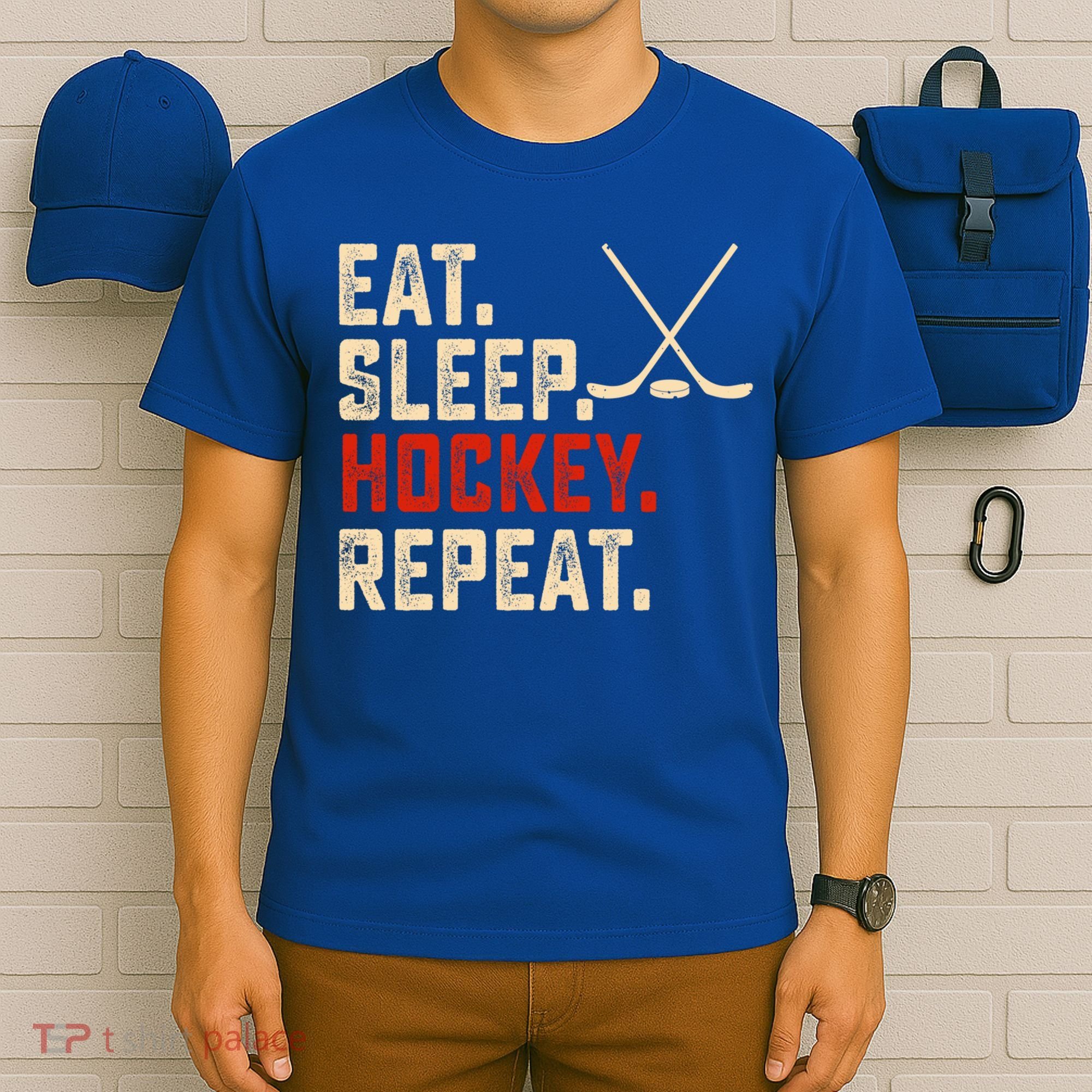 Eat Sleep Hockey Repeat Funny Hockey Player Coach Gift T-Shirt