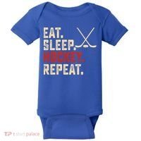 Eat Sleep Hockey Repeat Funny Hockey Player Coach Gift Baby Bodysuit thumb 0
