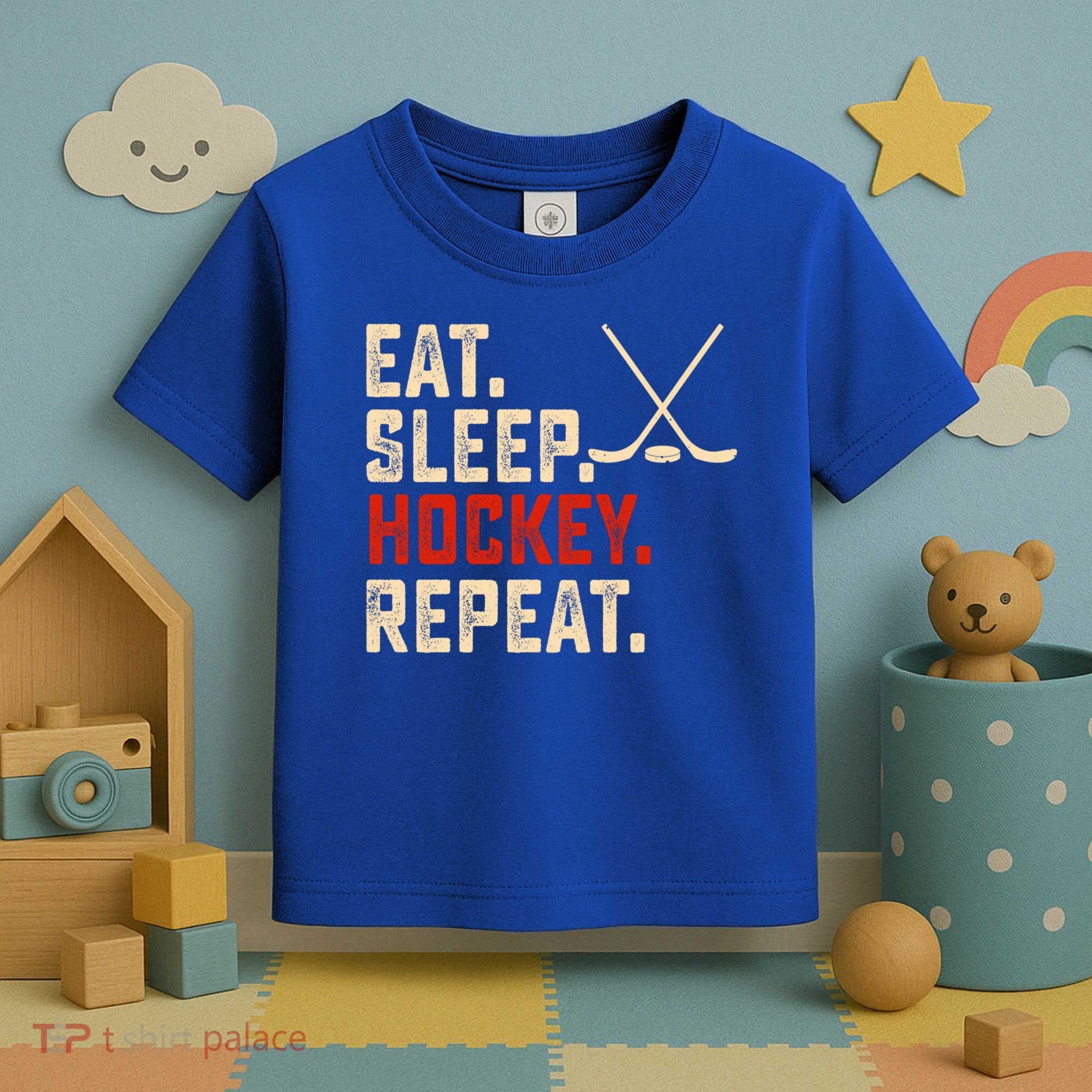 Eat Sleep Hockey Repeat Funny Hockey Player Coach Gift Toddler T-Shirt