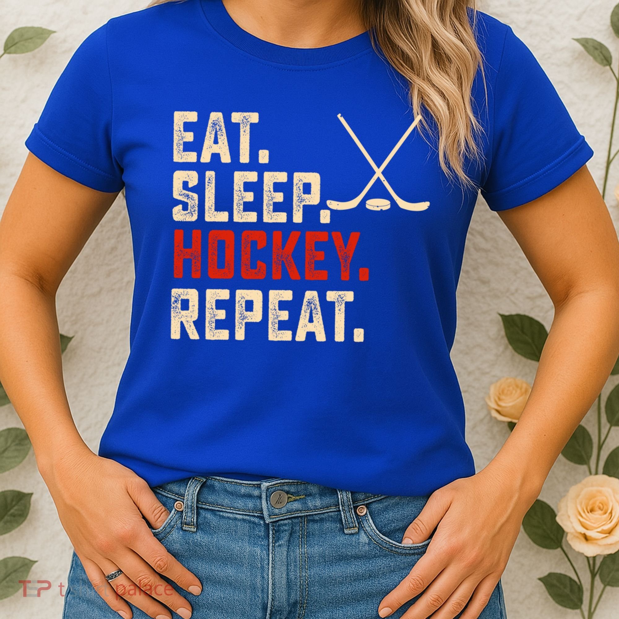 Eat Sleep Hockey Repeat Funny Hockey Player Coach Gift Women's T-Shirt