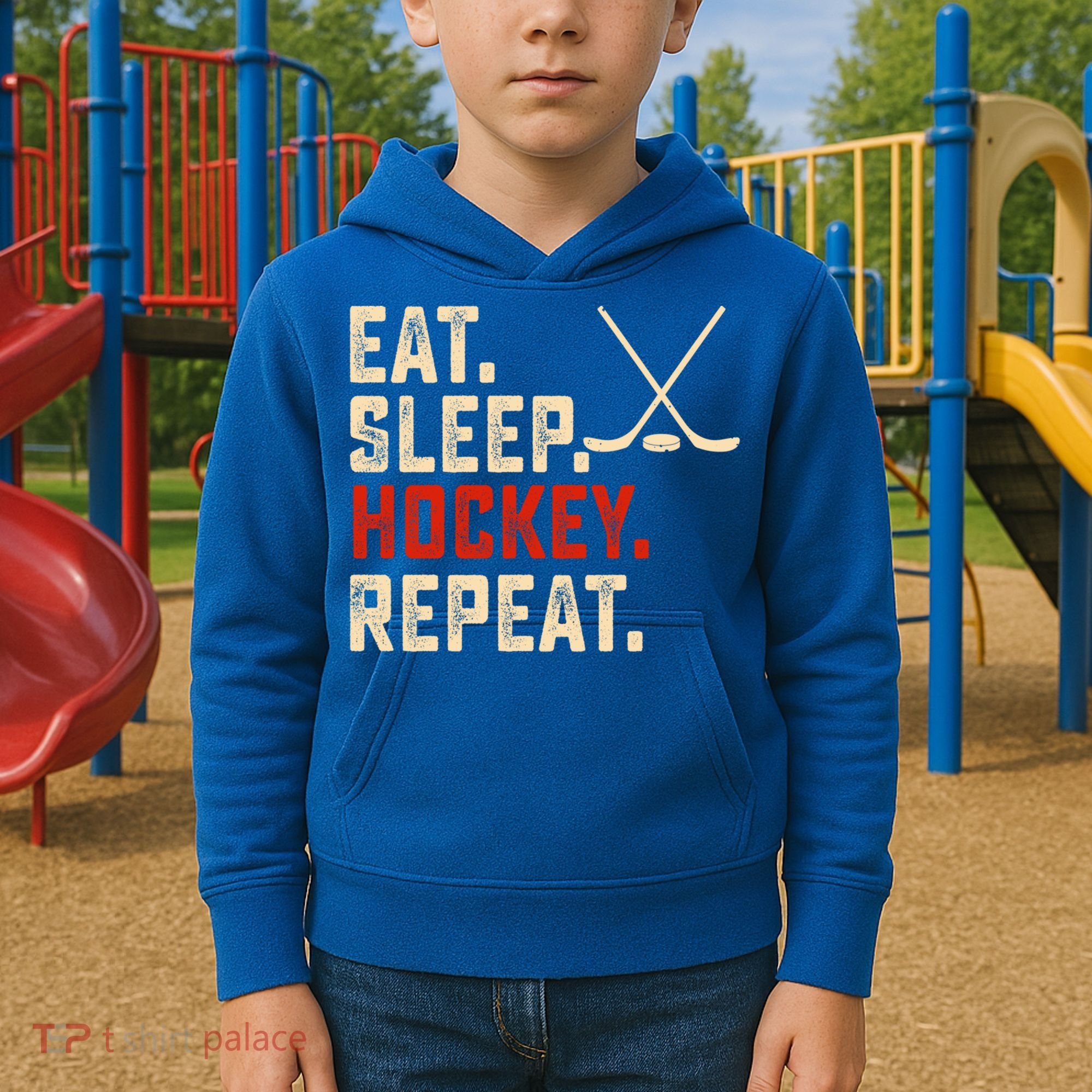 Eat Sleep Hockey Repeat Funny Hockey Player Coach Gift Kids Hoodie